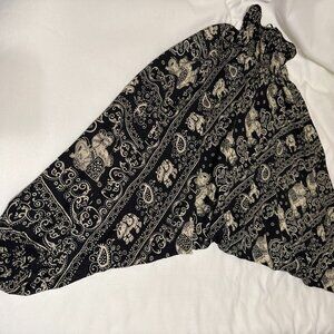 Earthbound Trading Women's Drop Crotch Harem Pants Size Medium Black &Cream